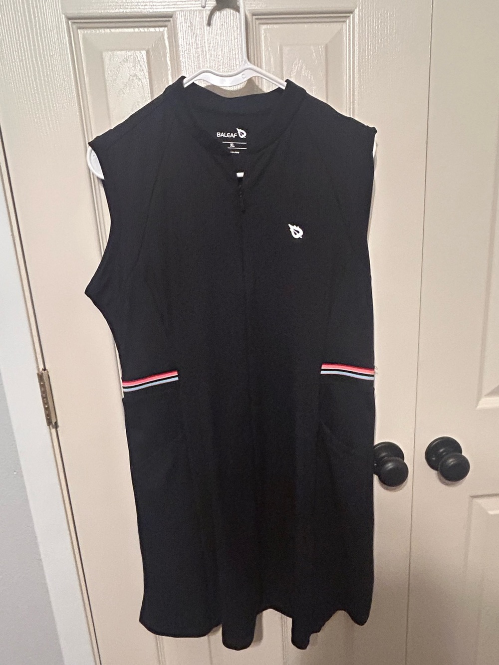 Baleaf Black Sleeveless Athletic Golf Dress with Red and White Stripe Accents